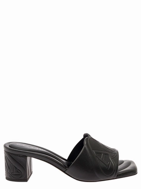 Black Slip-On Sandals With Embossed Logo In Padded Leather