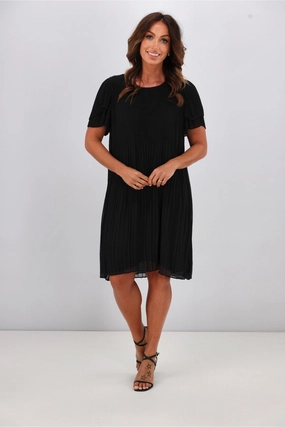 Gloss by Shine On Alberta Pleated Shift Dress Black