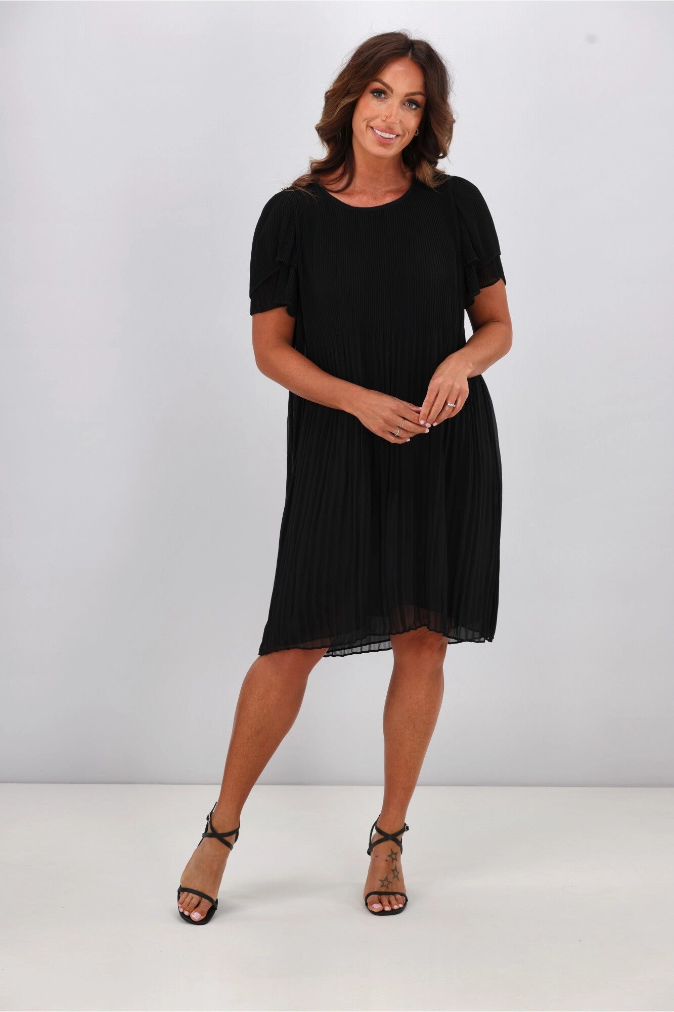 Gloss by Shine On Alberta Pleated Shift Dress Black
