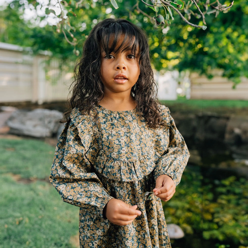 Long Sleeve Ruffle Cotton Dress - Venetian Floral
