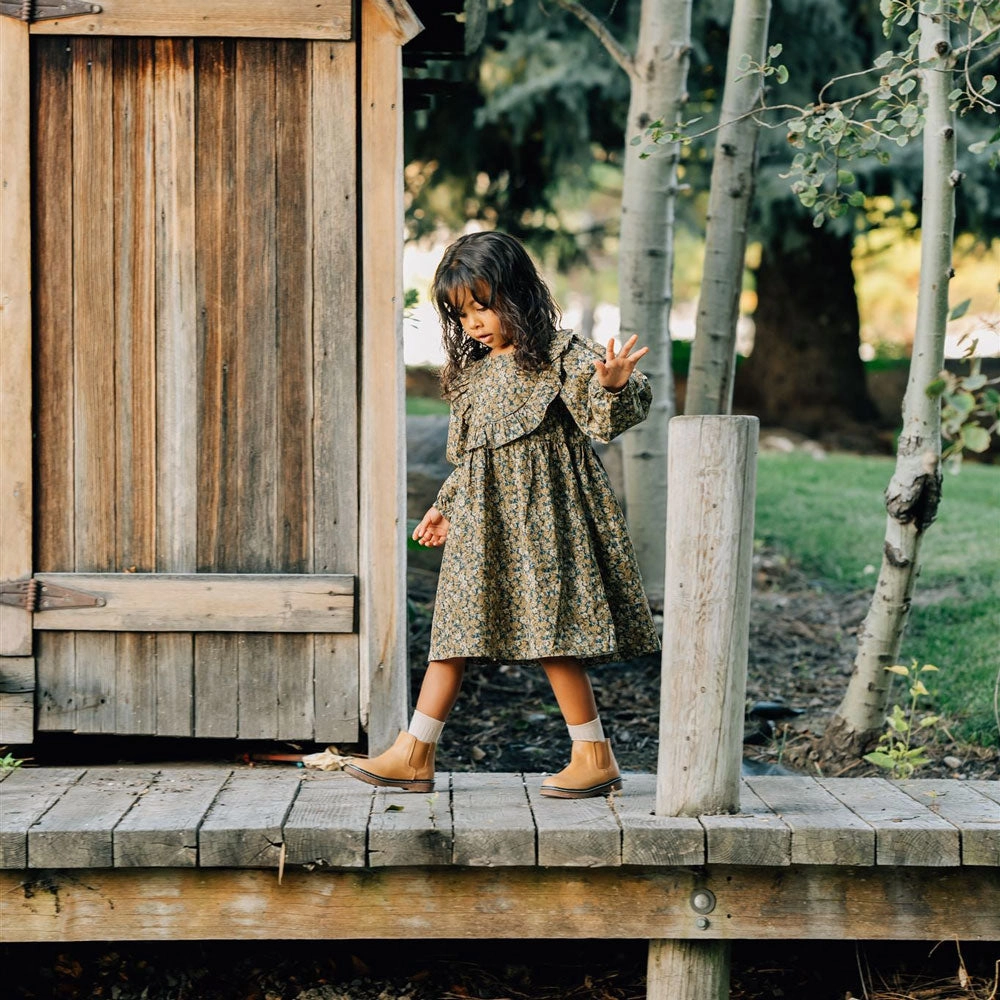 Long Sleeve Ruffle Cotton Dress - Venetian Floral